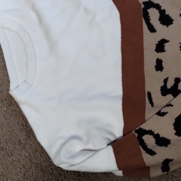 Leopard Print Brown Multi Long Sleeve Sweatshirt Chevron Stripe Solid Accents L - Picture 2 of 6